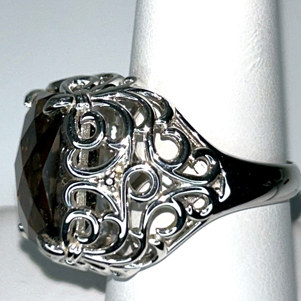NWOT Sterling Silver Smoky Quartz Designer Free Form Ring Modern - Picture 2 of 9